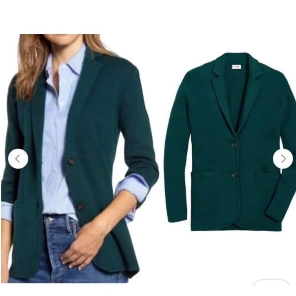J.Crew Sophie Open-Front Sweater Blazer Dark Green Cotton Knit XS